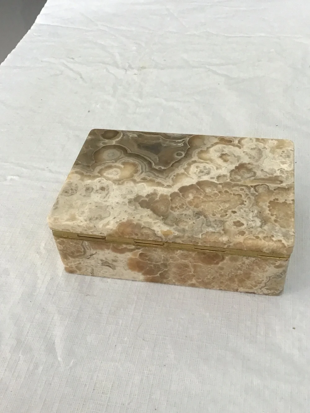 Beige Onyx Decorative Trinket Box with Natural Veining